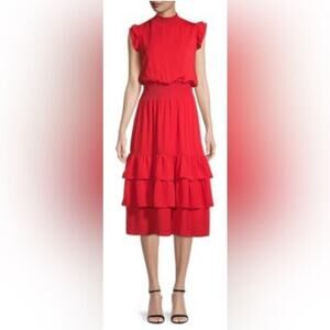 SAKS FIFTH AVE FLOUNCE BLOUSON RED‎ RUFFLE  HIGH NECK NWT DRESS SIZE 0
